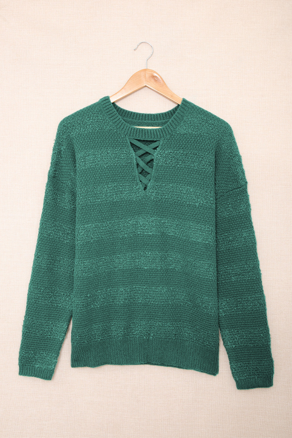 Green Crisscross Keyhole Fuzzy Sweater