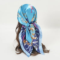 Satin Square Scarf Women Muslim Hijab Elegant 2023 Print Silk Neckerchief Shawl Wraps Headband Handle Hair Accessories Bandana