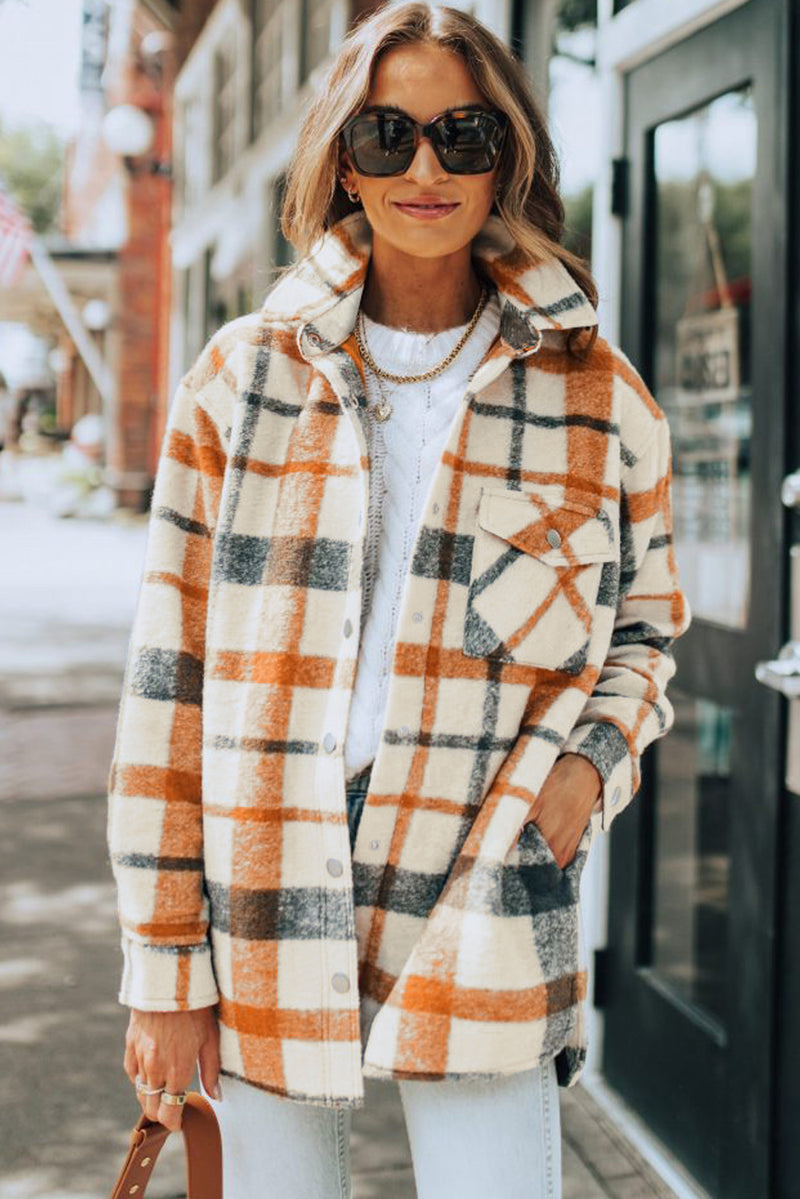 Plaid Print Turn Down Collar Buttoned Shacket