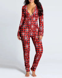 Sexy Pyjama Women's Jumpsuit Suit Button-down Front Back Butt Bum open Ass Flap Jumpsuit Loungewear Christmas Print Buttoned