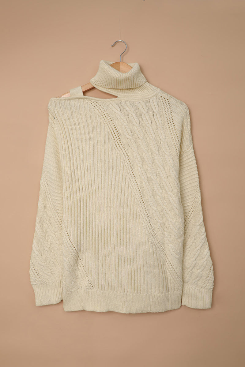 Green Strapped Cut out Shoulder Turtleneck Sweater