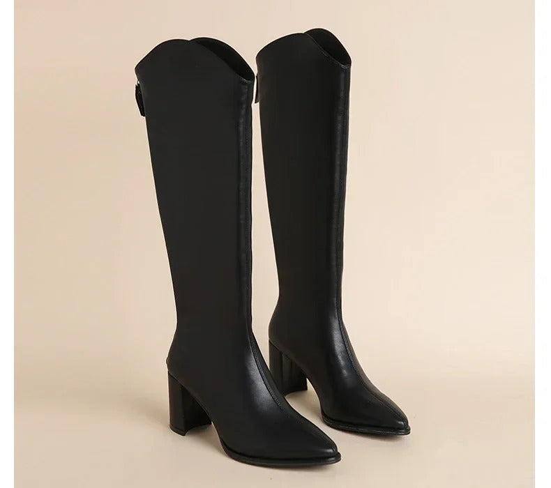 Plus Size 34-43 New Women Boots Zipper Thick High Heels Simple Thick High Heels Autumn Winter Boots Knee High Botas