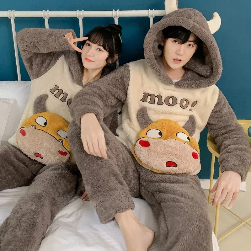 New 2022 Couple Pajamas Set Women's Thickened Fleece-lined Coral Velvet Couple Sleepwear For Spring Autumn Winter Homewear