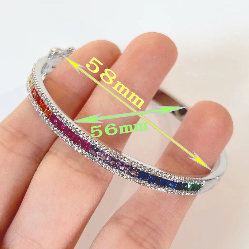 WPB Advanced Colorful Zircon Bangle Women Diamond Rainbow bangles Female Platinum Plated Luxury Jewelry Bright Design Girl Gift