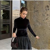 Fashion Contrast Splicing Pleated Long Dress For Women Casual Round Neck Loose Cropped Vestido 2025 Lady High Street Robe Spring