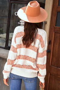 White Striped Colorblock Knit Sweater