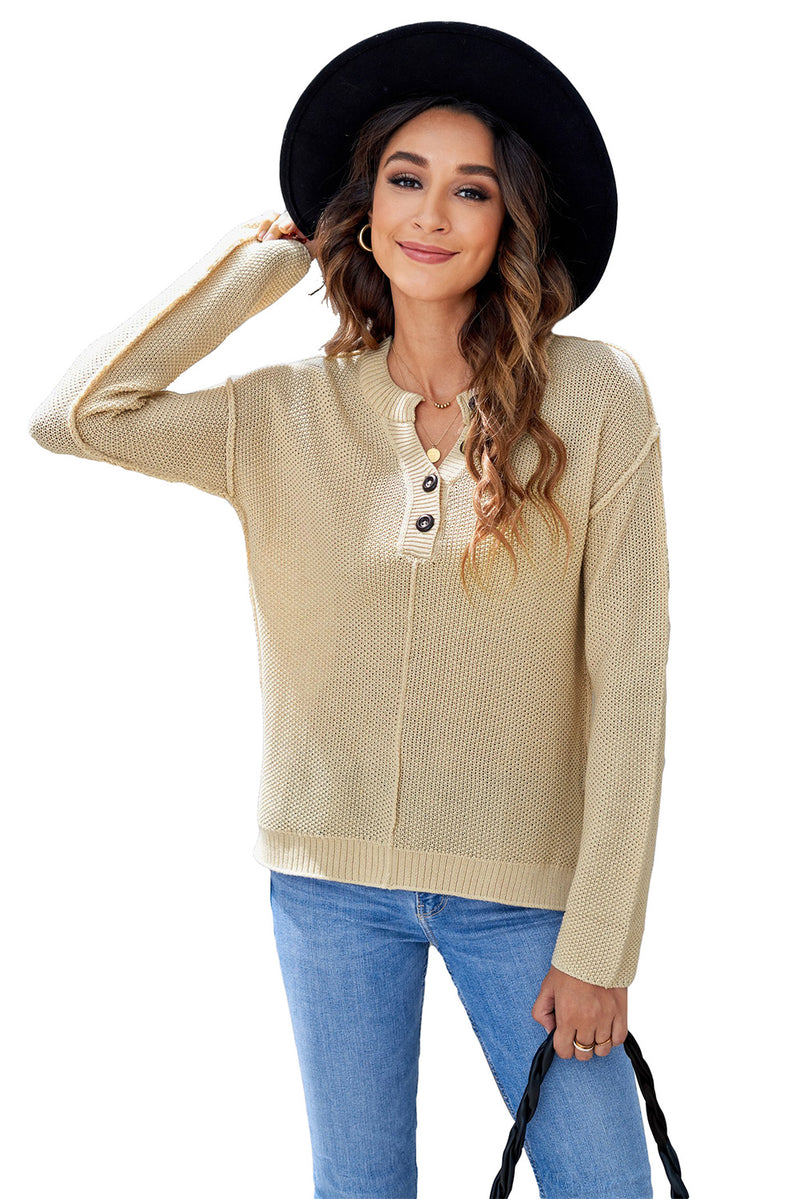 Buttoned Side Split Knit Sweater