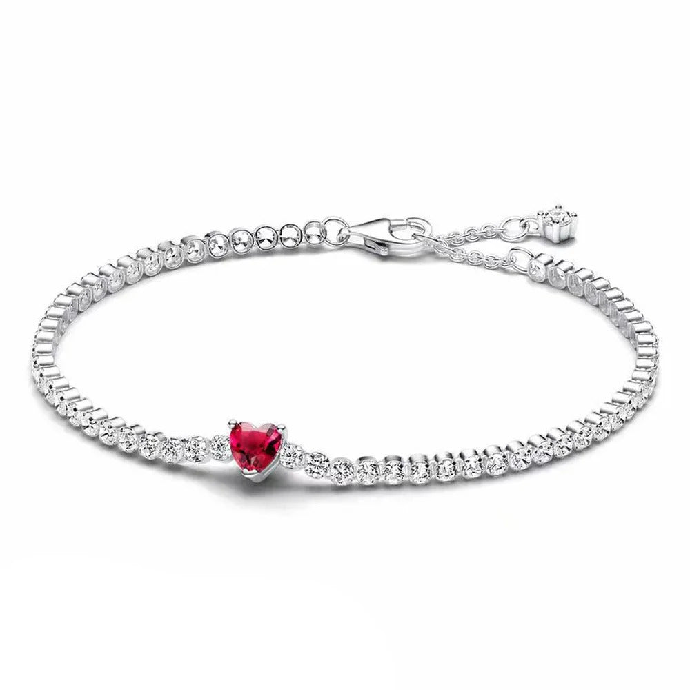 2024 New 925 Silver Pink Bow Full Diamond Bracelet Original 17-20CM Fit DIY Charm Women Birthday Jewelry Valentine's Day Gifts