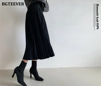 BGTEEVER Elegant V-neck Single-breasted Women Thicken Sweater Dress 2021 Autumn Winter Knitted Belted Female A-line soft dresses