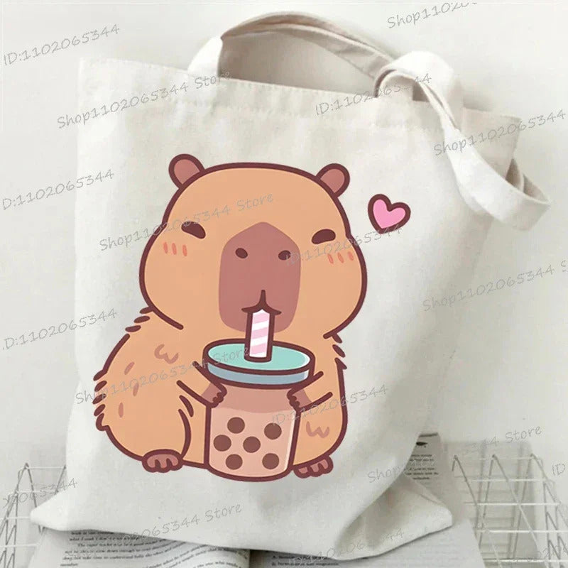 Bobo Tea Capybara Graphics Women Handbags Harajuku Animal Shoulder Bag Fashion Cartoon Tote Shopping Bag Side Bag for Ladies