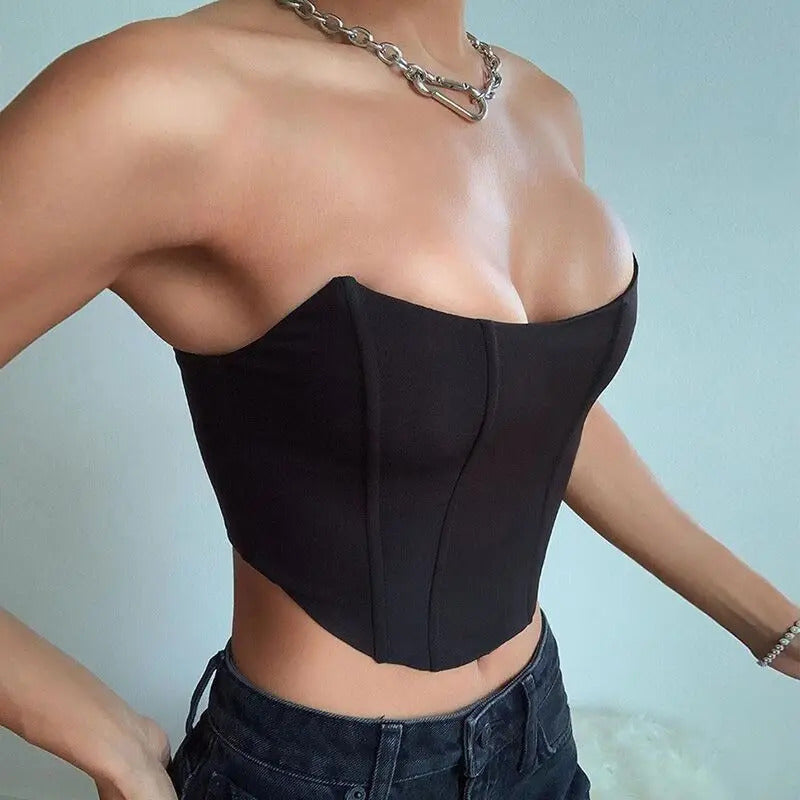 Sleeveless Off Shoulder Velvet Fashion Sexy Corset Crop Tops Vest Female Underwear Backless Bustier Top Solid