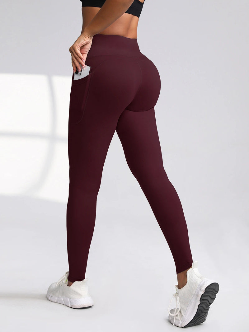 CHRLEISURE 2.0 Pockets Gym Leggings Women Fitness High Waist ActivewearSolid Color Sporty Leggings Women Running Outdoors Pants