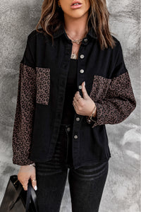 Blank Apparel - Black Contrast Leopard Denim Jacket