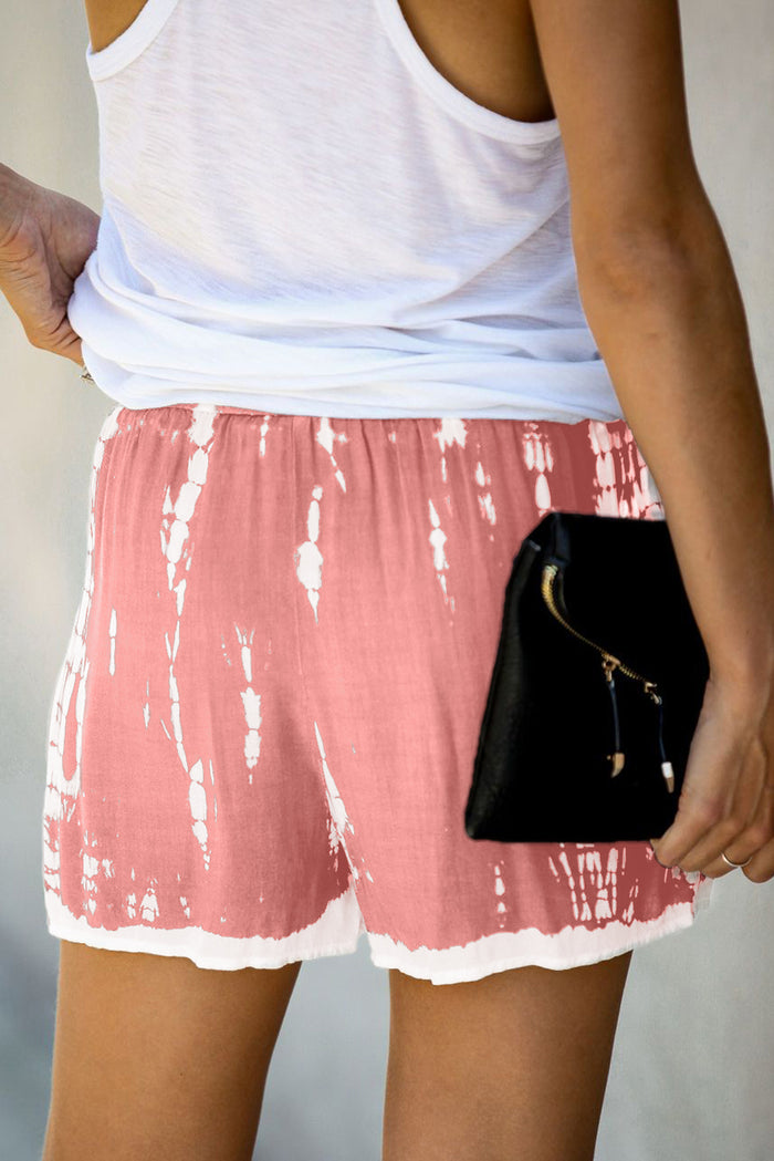 Pink Tie Dye Drawstring Casual Shorts