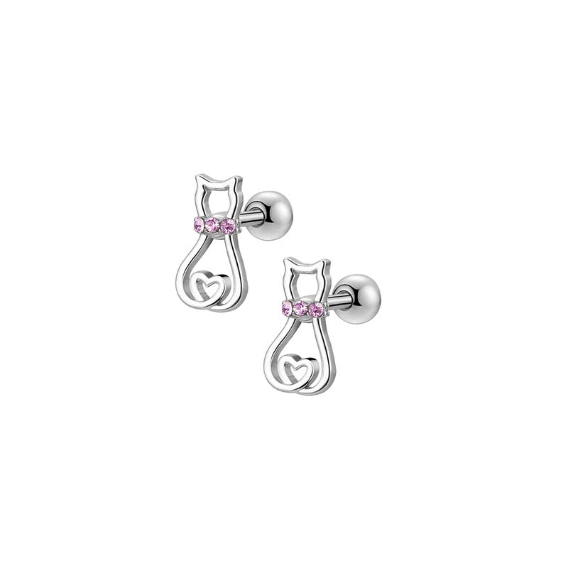 1/ 6 Pairs Hypoallergenic Screwback Earrings for Women Girls, 316L Stainless Steel Cute CZ Screw Back Earring Studs Set 20G