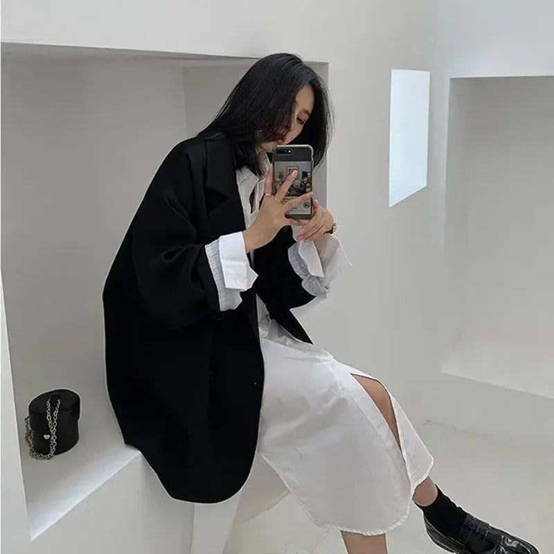 Oversize Blazers Women Fall Long Sleeve Black Suit Streetwear Korean Loose Jacket Spring Autumn Coat Double Breasted outwear