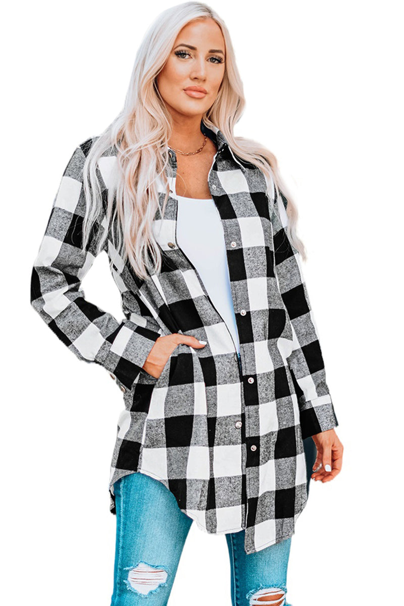 Blue Turn-down Collar Plaid Shirt Jacket