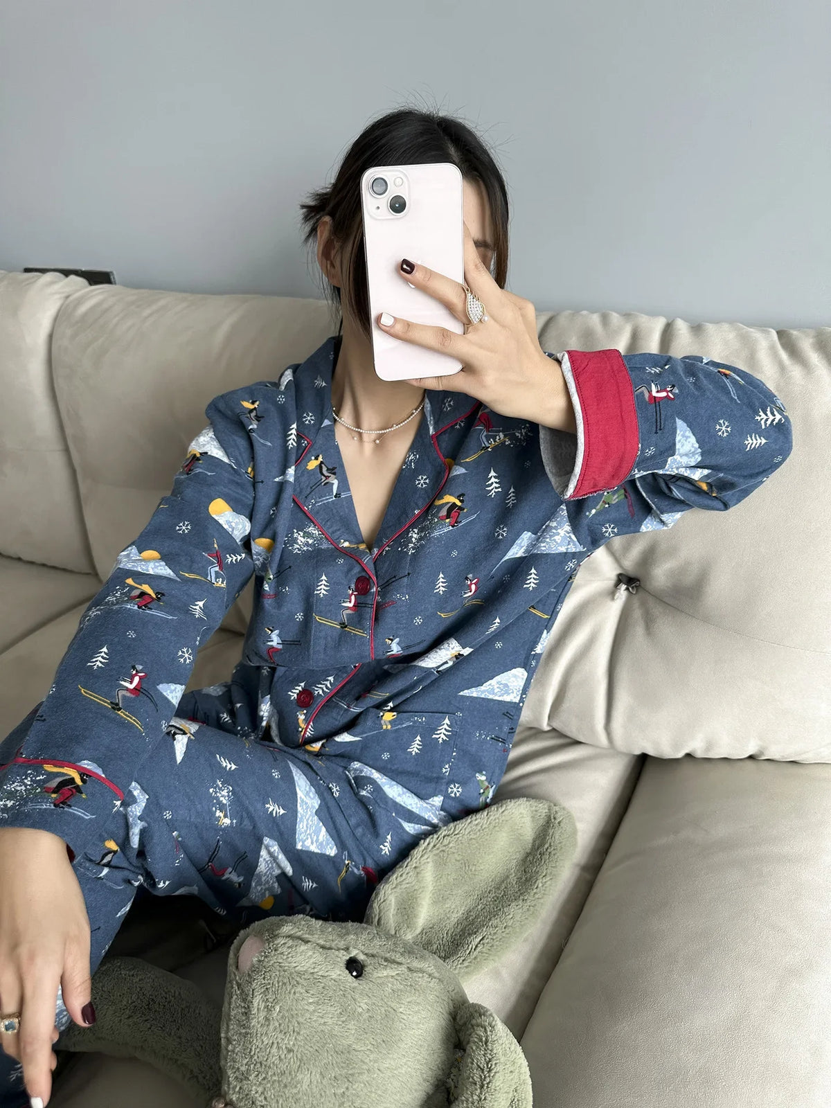 100% Cotton Pajamas for Women Loose Cartoon Long Sleeve Pants Loungewear Women 2 Piece Set Pj Women Outfit Sleepwear Set Pijamas