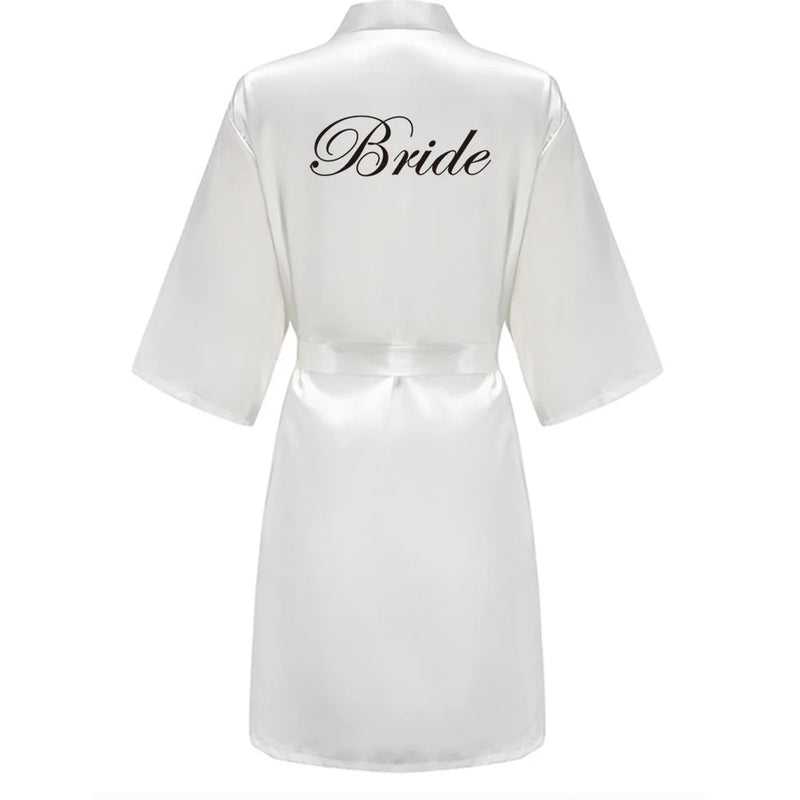 Grass Green Women's White Letter Bride Bridesmaid Short Satin Robes for Wedding Party Getting Ready