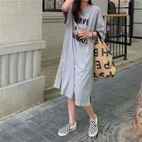 Harajuku Graphic White Long Dress Woman Clothing Y2k Casual Short Sleeve O-Neck Korean Fashion Summer Womens Loose Dresses 2024