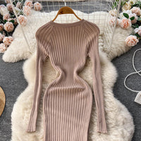 SINGREINY Winter Women Knit Maxi Dress O Neck Autumn Long Sleeve Slim Solid Harajuku Ladies Fashion Pencil Sweater Long Dresses