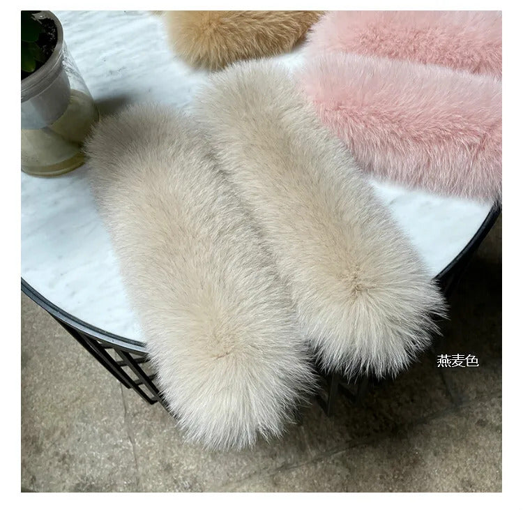 Natural Fox Fur Cuffs Wrist Arm Warmer Women Jacket Coat Sleeve Fur Triming Ladies Bracelet Real Fur Wristand Glove Snap Ring