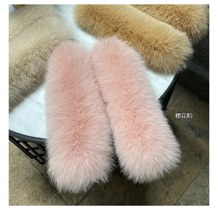 Natural Fox Fur Cuffs Wrist Arm Warmer Women Jacket Coat Sleeve Fur Triming Ladies Bracelet Real Fur Wristand Glove Snap Ring