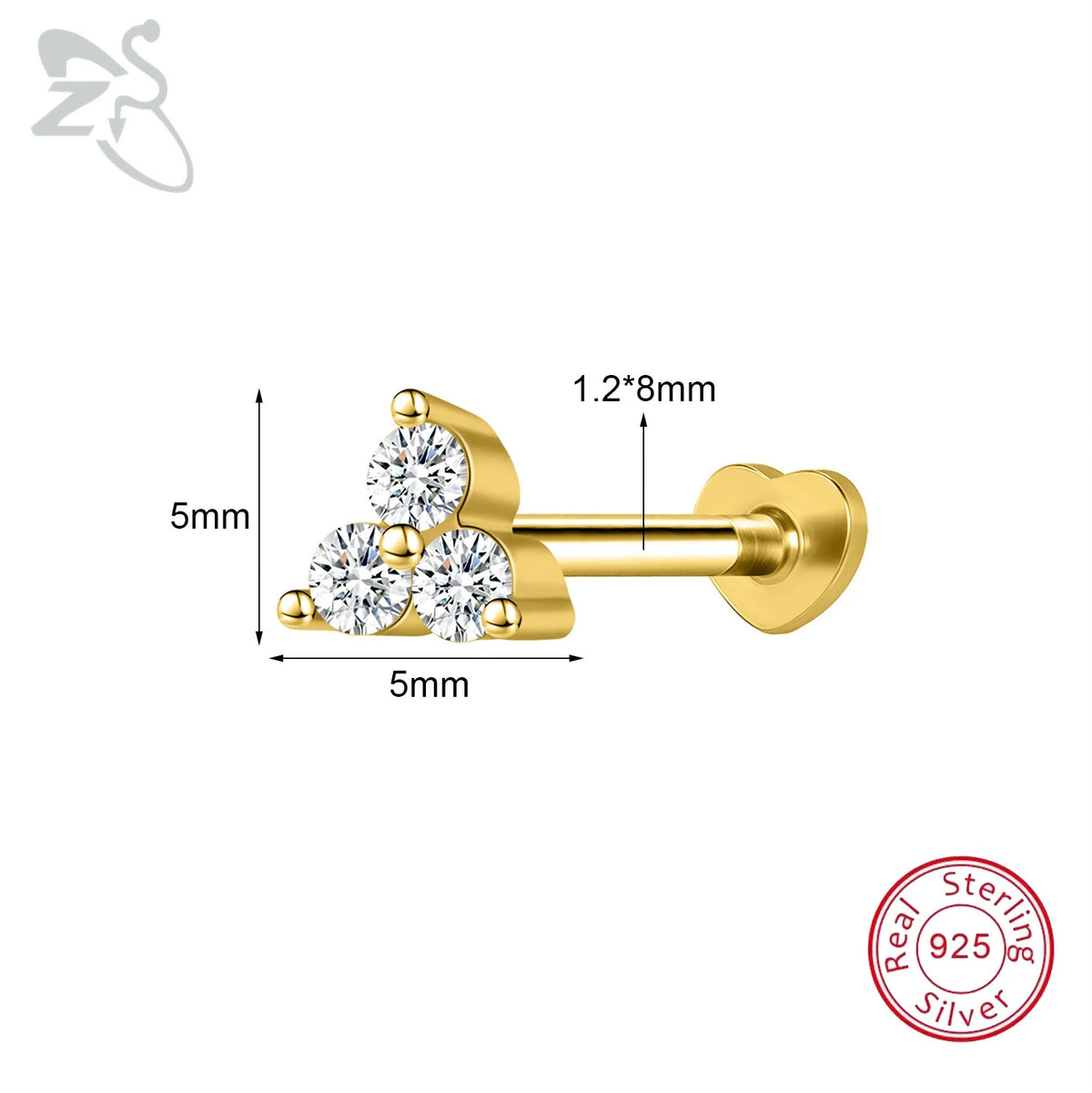 ZS 1PC 925 Sterling Silver Lip Ring Gold Color Labret Lip Stud Snake Cross Star Lip Piercing for Women Men 16G Cartilage Earring