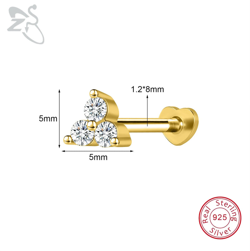 ZS 1PC 925 Sterling Silver Lip Ring Gold Color Labret Lip Stud Snake Cross Star Lip Piercing for Women Men 16G Cartilage Earring