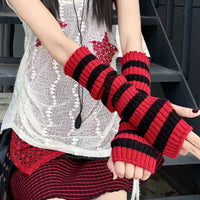 Fashion Lady Striped Long Fingerless Gloves Women Winter Arm Warmer Knitted Arm Sleeve Casual Elbow Gloves Christmas Gifts Hot