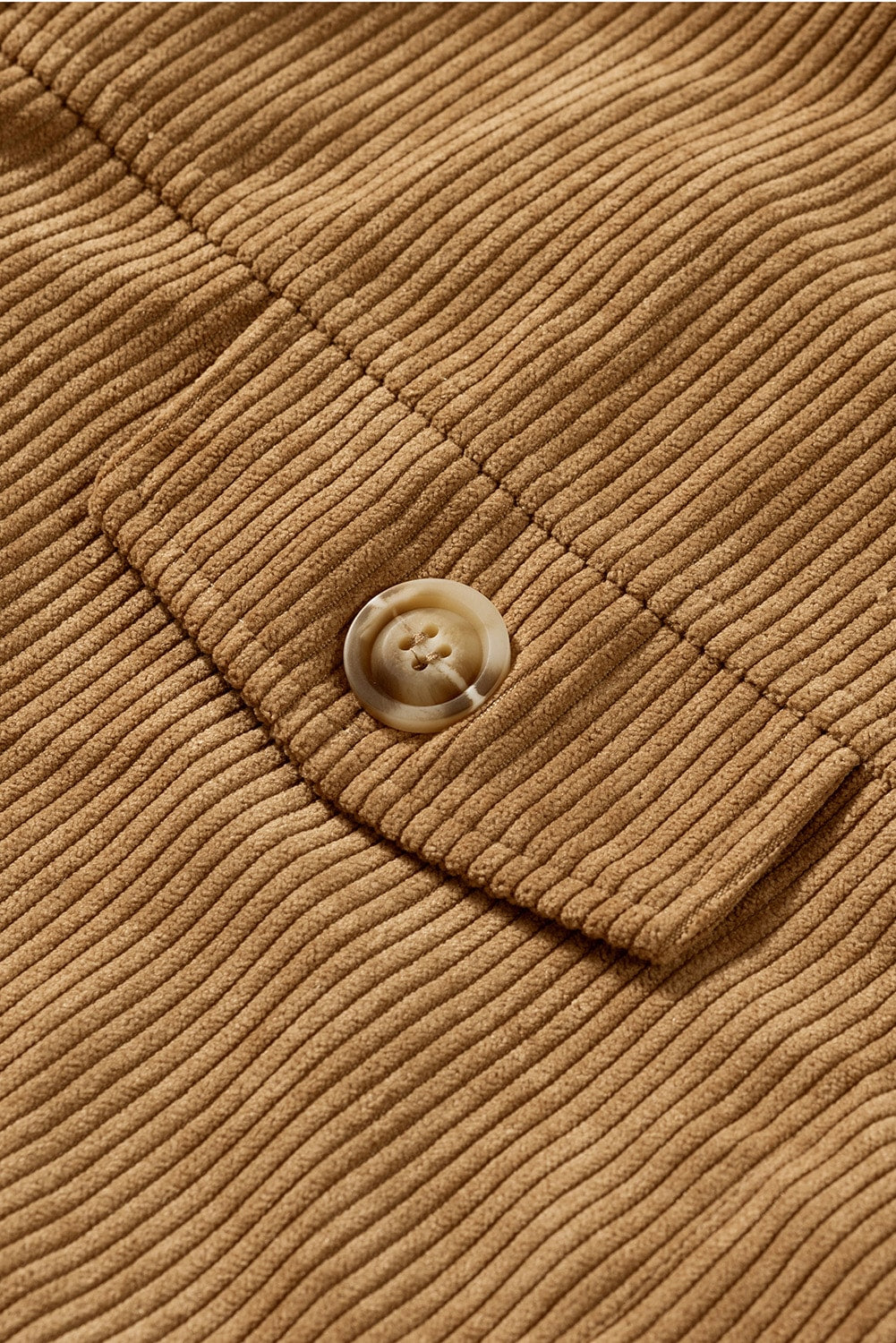 Khaki Ribbed Corduroy Long Sleeve Jacket with Pocket