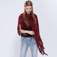 Women's Loose Suede Fringe Open Poncho Cloak Shawl Wrap with Punch Hole Patterns and Graceful Fringes Dropshipping