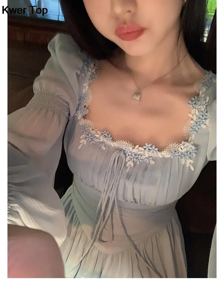 French Elegant Princess Evening Party Midi Dresses for Women Autumn Slim Bandage Long Sleeve Vestidos Korean Spring Clothes