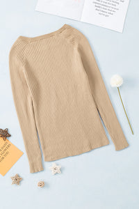 Apricot Ribbed Knit Round Neck Sweater