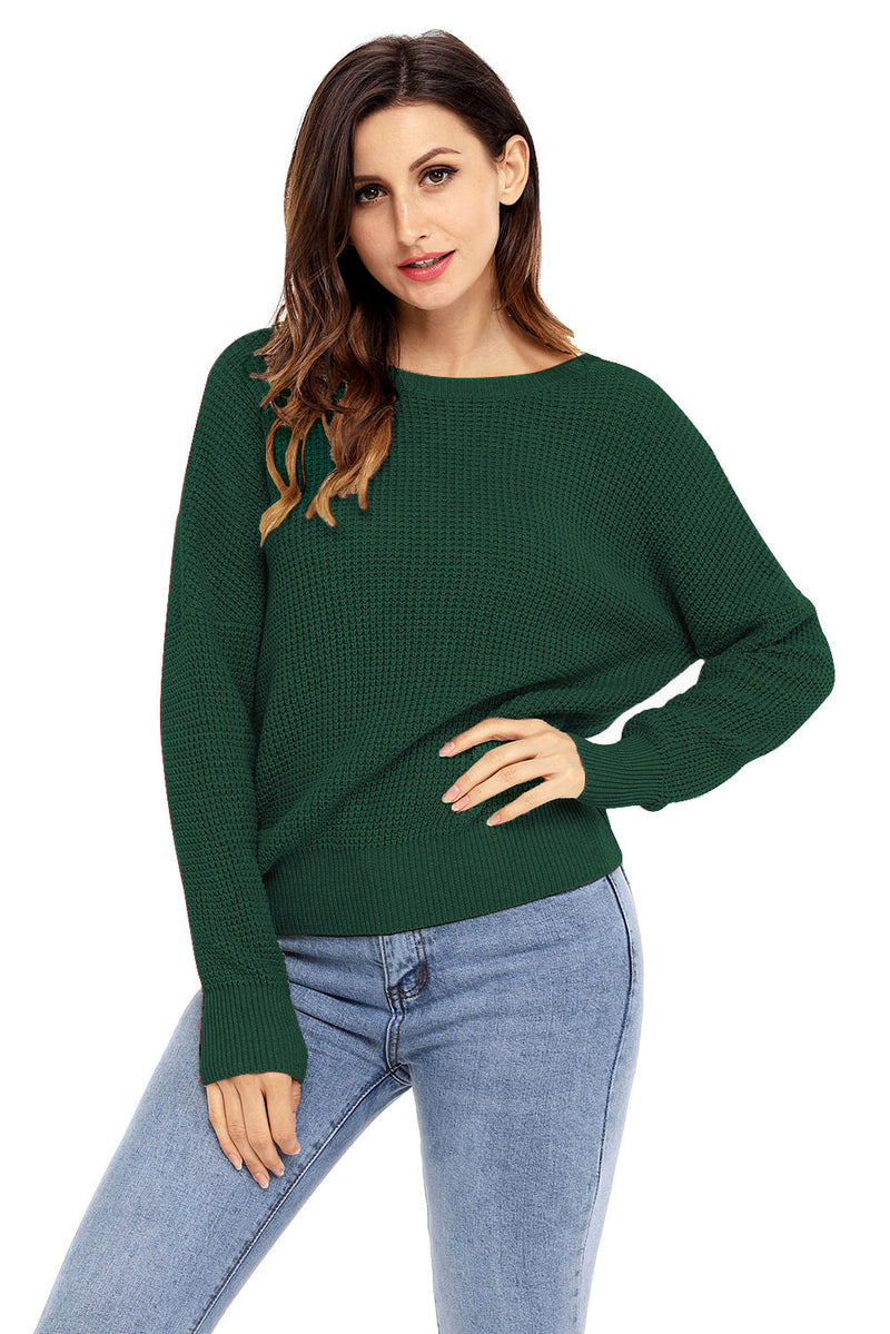 Green Cross Back Hollow-out Sweater