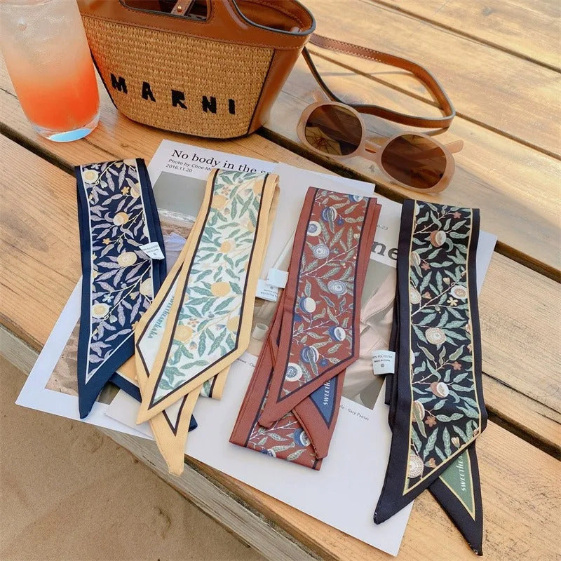 New silk scarf women's autumn versatile long hairband ribbon tie bag with small fragrance fashion scarf flower streamer