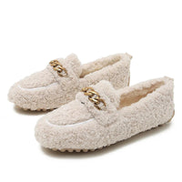 Luxury Sheep Fur Lined Loafers Women Lambswool Shoes Ladies Winter Slip On Furry Flats Cotton Wool Mocasine Femme Barefoot Boots