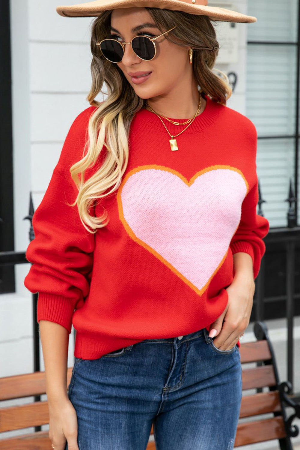 White Heart Graphic Valentine Sweater