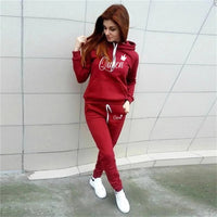 Hot women's 2-piece QUEEN print sports suit sportswear jogging suit women's hooded sportswear suit clothes hoodie+sweatpants