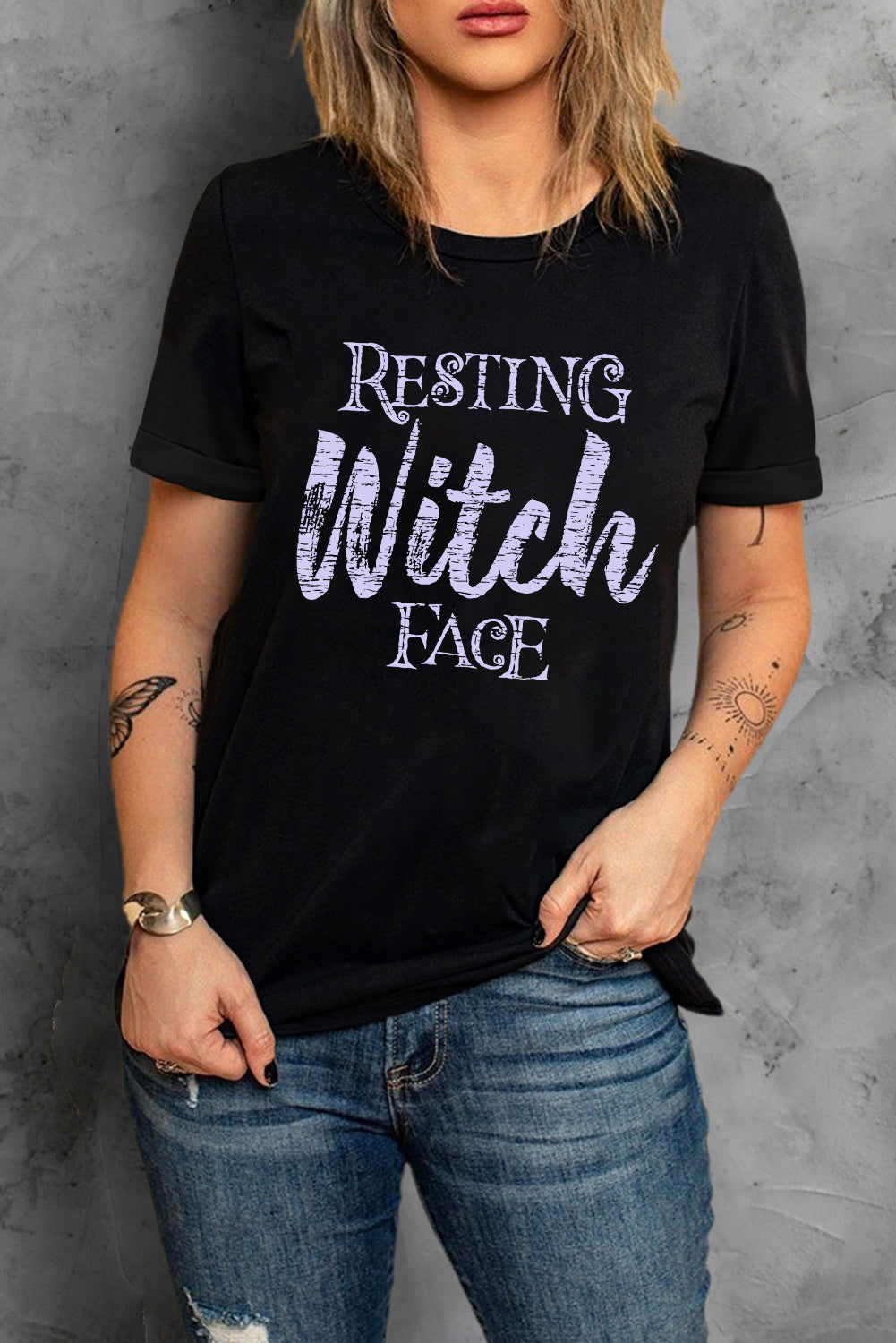 Black Resting Witch Face Graphic Tee