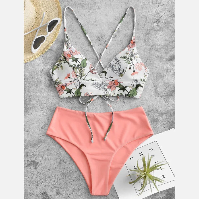 Woman Swimsuits Print Bikini Flower Size Beachwear Sets Two Women Split Swimsuit Plus Piece Swimwears Tankinis Set 신상원피스