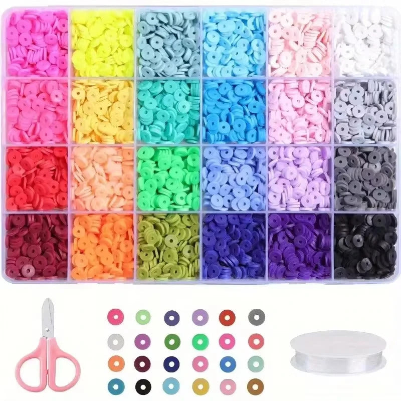 14400/4200/2400pcs Assorted Polymer Clay Beads Kit for DIY Jewelry Making - Handmade Craft for Bracelet, Necklace, Earrings