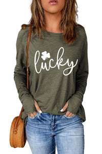 Green Lucky Clover Graphic Print Long Sleeve Tunic Top