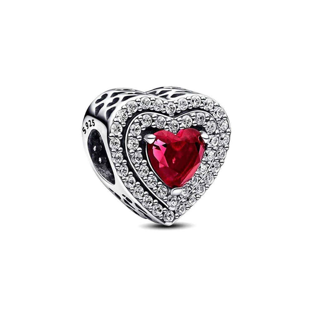 S925 Sterling Silver Valentine's Day Red Series Red Heart Charm Bow Ring Heart Necklace Fit Bracelet DIY for Women Jewelry Gift