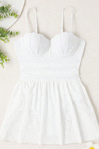 White Eyelet Padded Fit and Flare Two Piece Tankini Set