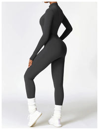 Autumn Winter Sporty Jumpsuit Women Sportswear Long Sleeve Zipper Warm Gym Fitness Overall Yoga Workout Clothes One Piece Outfit