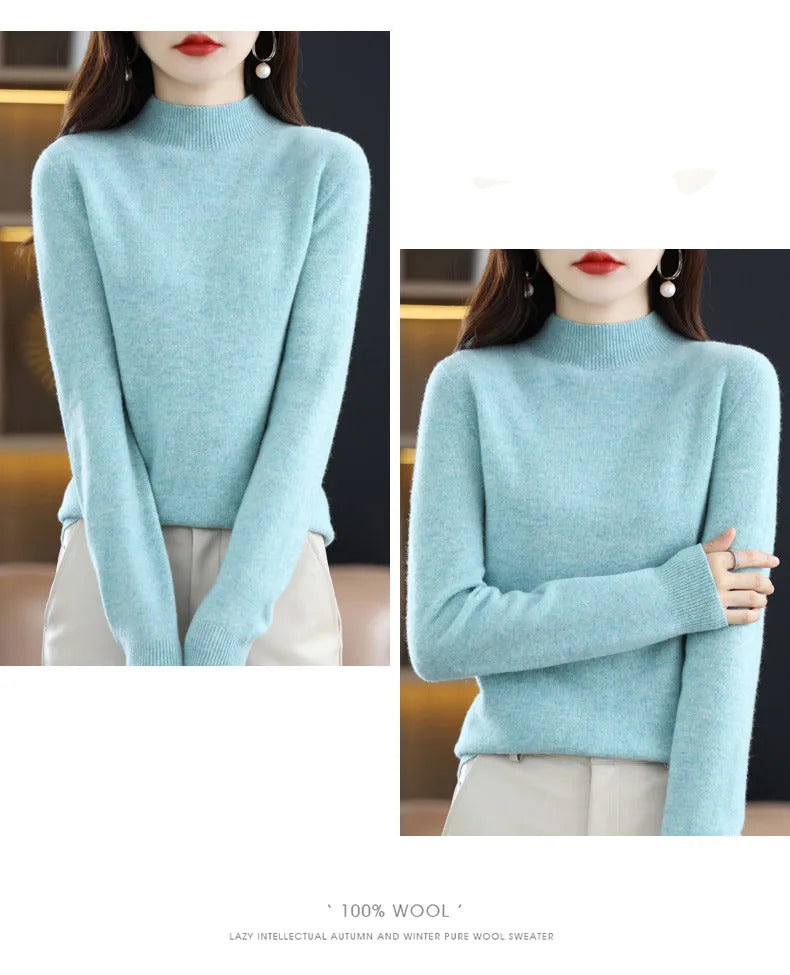 100% Pure Wool Half-neck Pullover In Autumn And Winter New Cashmere Sweater Women's Casual Knit Top Women's Coat 19 Colors