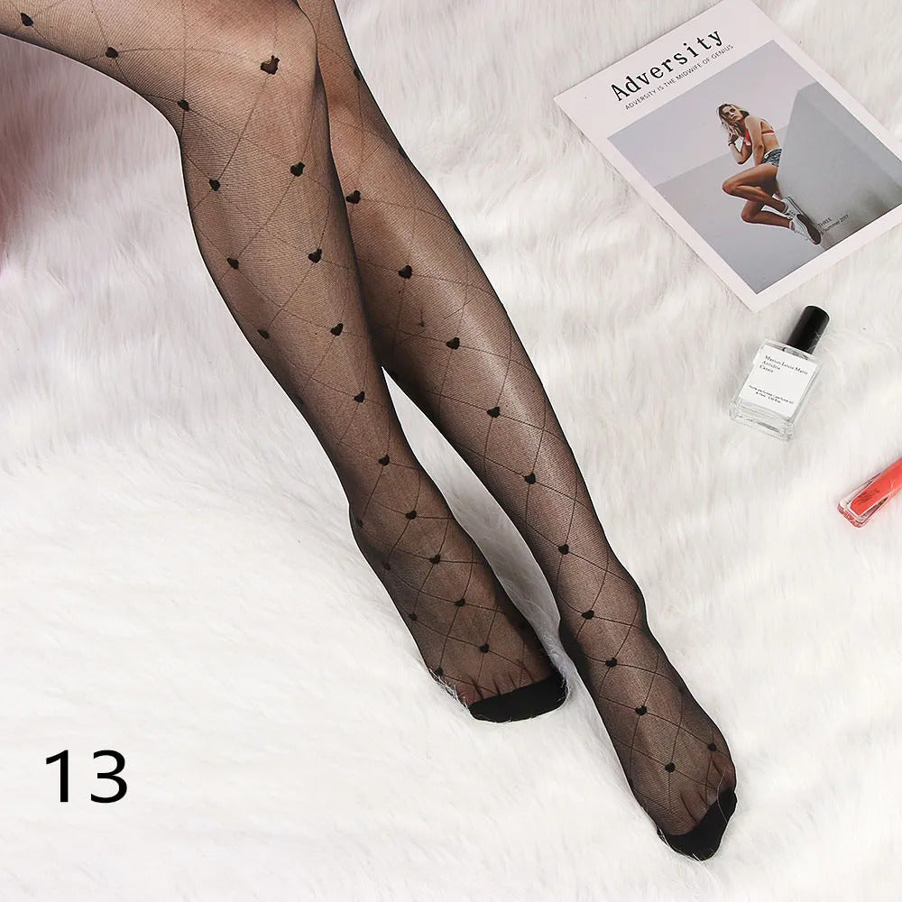 Sexy Women Tights Classic Small Polka Dot Silk Stockings Thin Vintage Faux Tattoo Thigh Sheer Pantyhose Female Elastic Hosiery