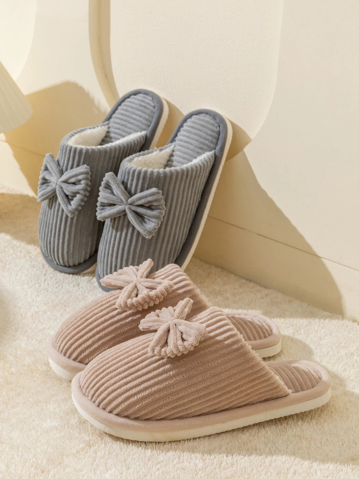 Fashion Women's Bow Slippers Fall/Winter Indoor Bedroom Floor Lightweight and Comfortable&Soft Warm Slippers for Home