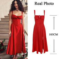 Suninheart Summer Spaghetti Strap Midi Dress Elegant Long Lace Up Party Go Out Holiday Dress Balck Casual Dress for Women 2023